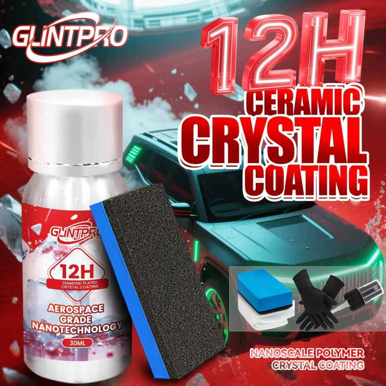 

12H + керамическое кристаллическое покрытие, автомобильный комплект, глянцевое, против царапин, гидроphpobic, автомобильное восковое покрытие, автомобильный лак, нанопокрытие (30 мл)