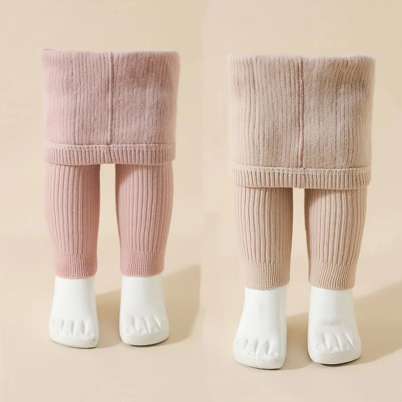 Girl's Thermal Leggings Autumn Winter Velvet High Waist Kids Leggings Solid Simple Warm Children Ankle-length Pants For Girls