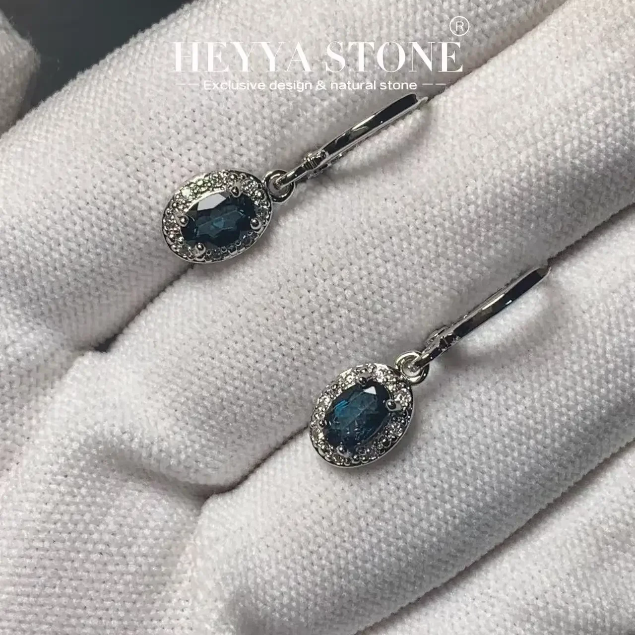 HEYYA STONE Vintage Natural Blue Topaz Hoop Earrings Simple Classic Round Circle Gemstone Jewelry Handmade 14K GOLD exclusive