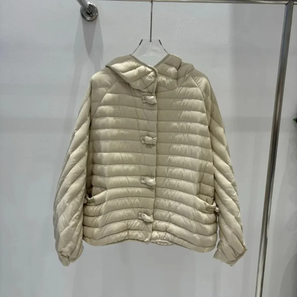Licht witte eend donsjack Warme herfst winter Mode Casual losse overmaat Dames Hoge kwaliteit 2025, uitloper met capuchonjas
