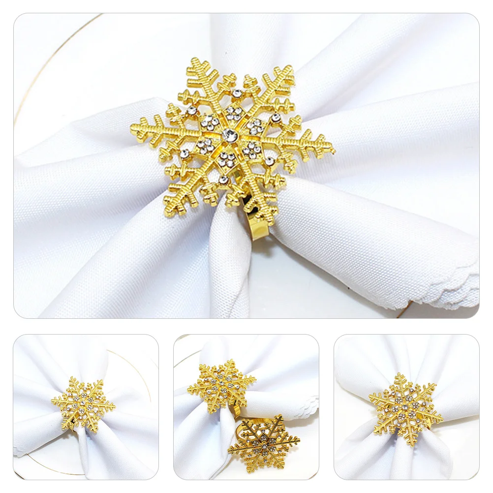 

4pcs Alloy Napkin Rings Christmas Snowflake Design Dining Table Decorative Buckles For Holiday Party Supplies Festive Dinner