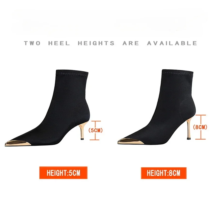 

BIGTREE Boots New Design Stretch Fabric Pointed Toe Ankle Boots Women Low Heels Shoes High Quality Short Socks Female Booties