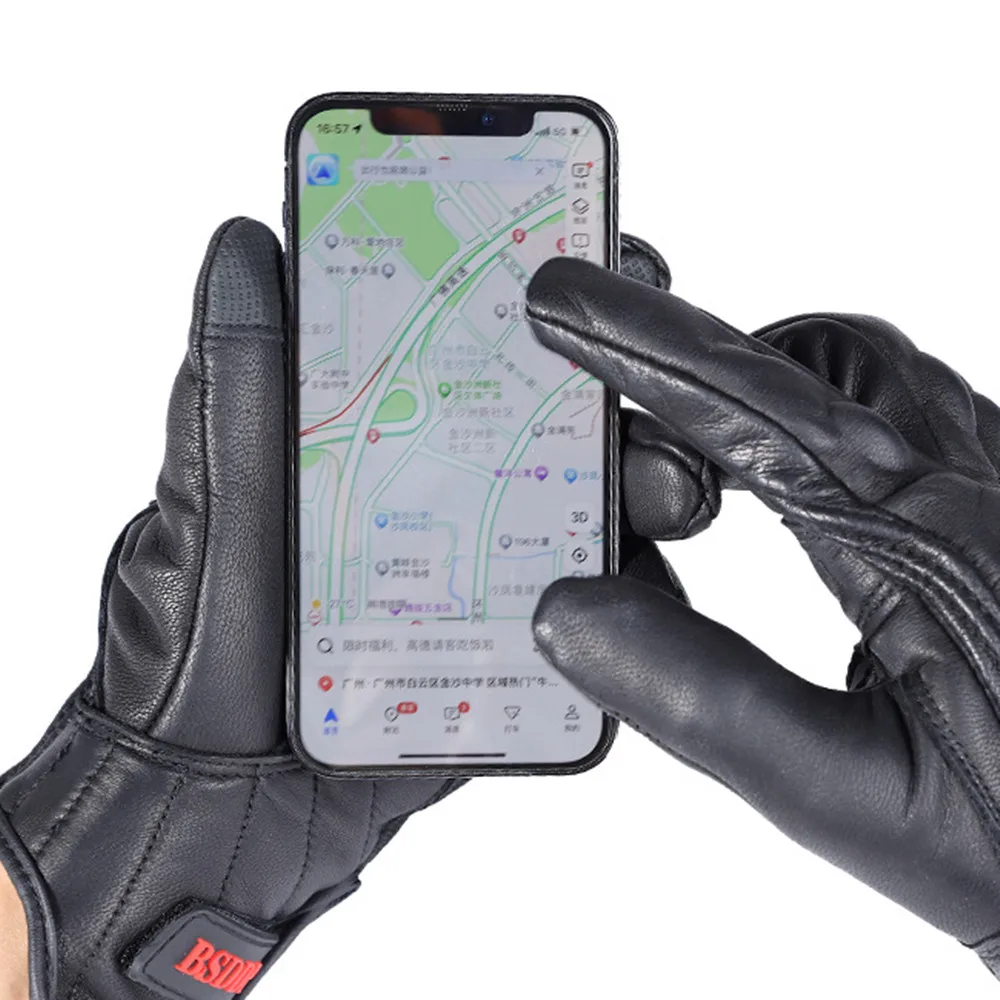 Motorcycle Plus Velvet Warm Leather Gloves for Men and Women Off-road Vehicle Riding Anti-Fall Full-finger Gloves Touch Screen