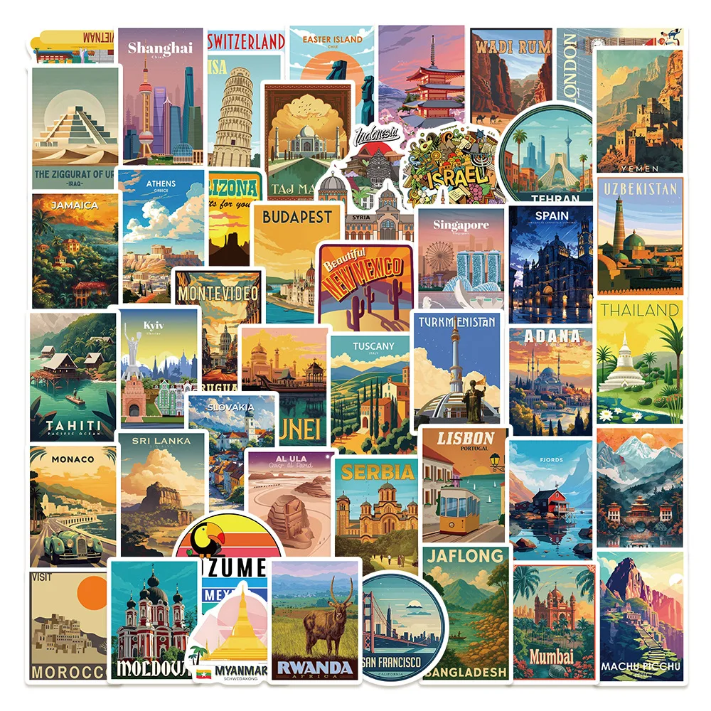 

10/50PCS Cartoon European Landmark Creative Decoration Graffiti Stickers Waterproof Decal Toy Gift DIY Phone Case Scooter Guitar