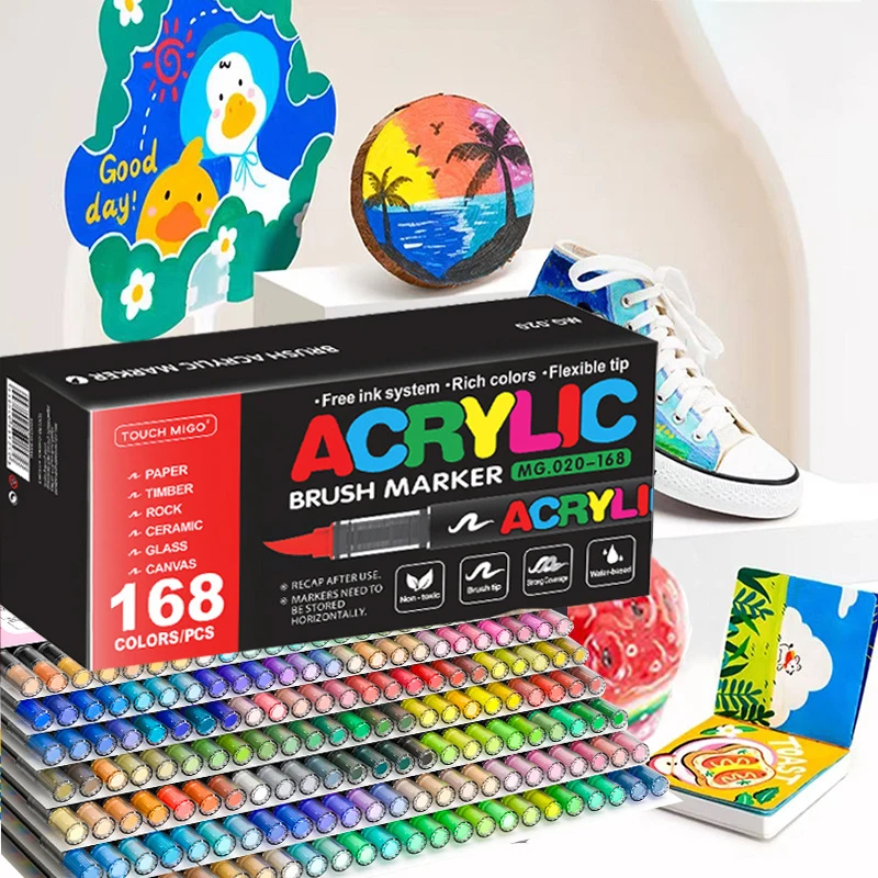 

168 цветов Маркеры акриловой краски Гибкие маркеры для ручек-кистей для Деревянный Холст Стекло Наскальная Живопись Товары для рукоделия своими руками