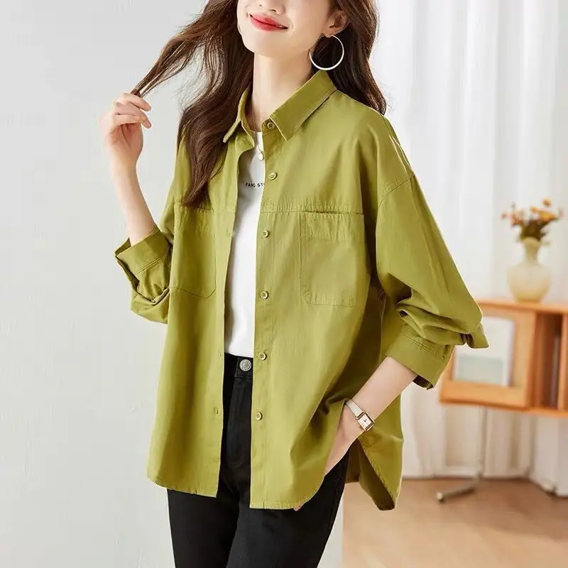 

Women's 2025 New Spring and Autumn Double Pocket Cotton Shirt High-end Layered Top