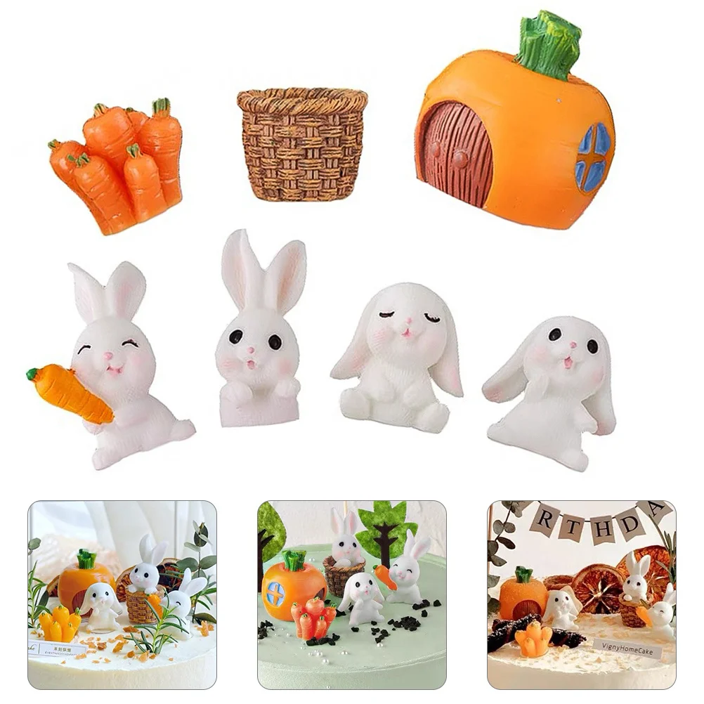 

1Set Miniature Rabbit Decors Durable PVC Various Gestures Car Desktop Decoration Mini Rabbit Figurine Plastic Miniature Bunny