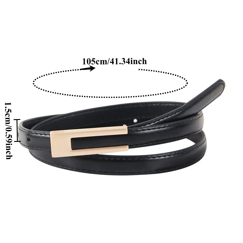 Fashionable Everyday Versatile Minimalist Snap-Button Slim Belt for Waist-Defining Suits and Dresses Women’s Slim Leather Belt