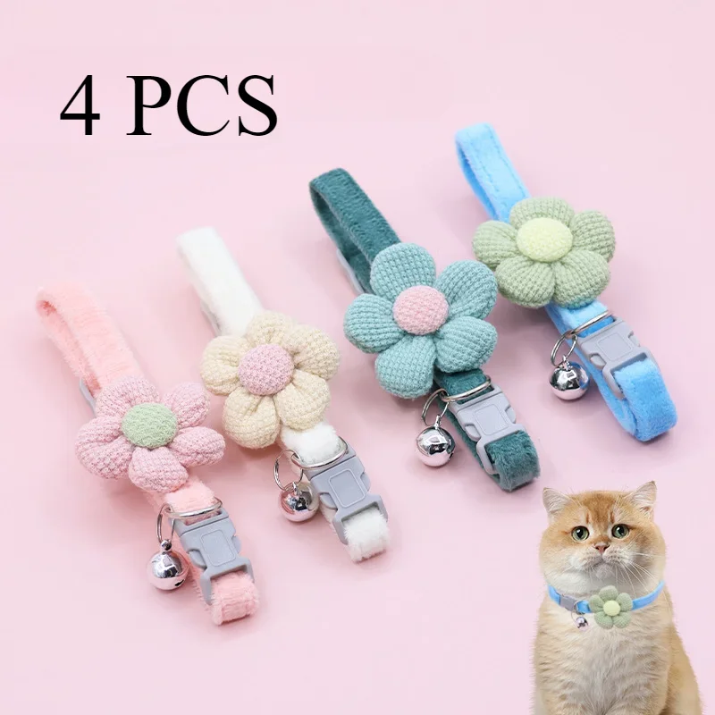 Cartoon Pet Supplies Safety Pet Collar Small Dog Cat Bow Bell Lovely Flowers Bell Dog Necklace Neck Decoration 1 Pcs 4pcs