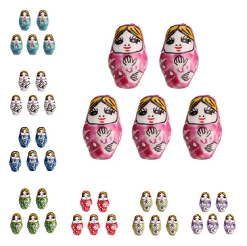 10Pcs Handmade Loose Beads Jewelry Making Porcelain Findings DIY Russian Doll Spacer Bead Crafts Ceramic