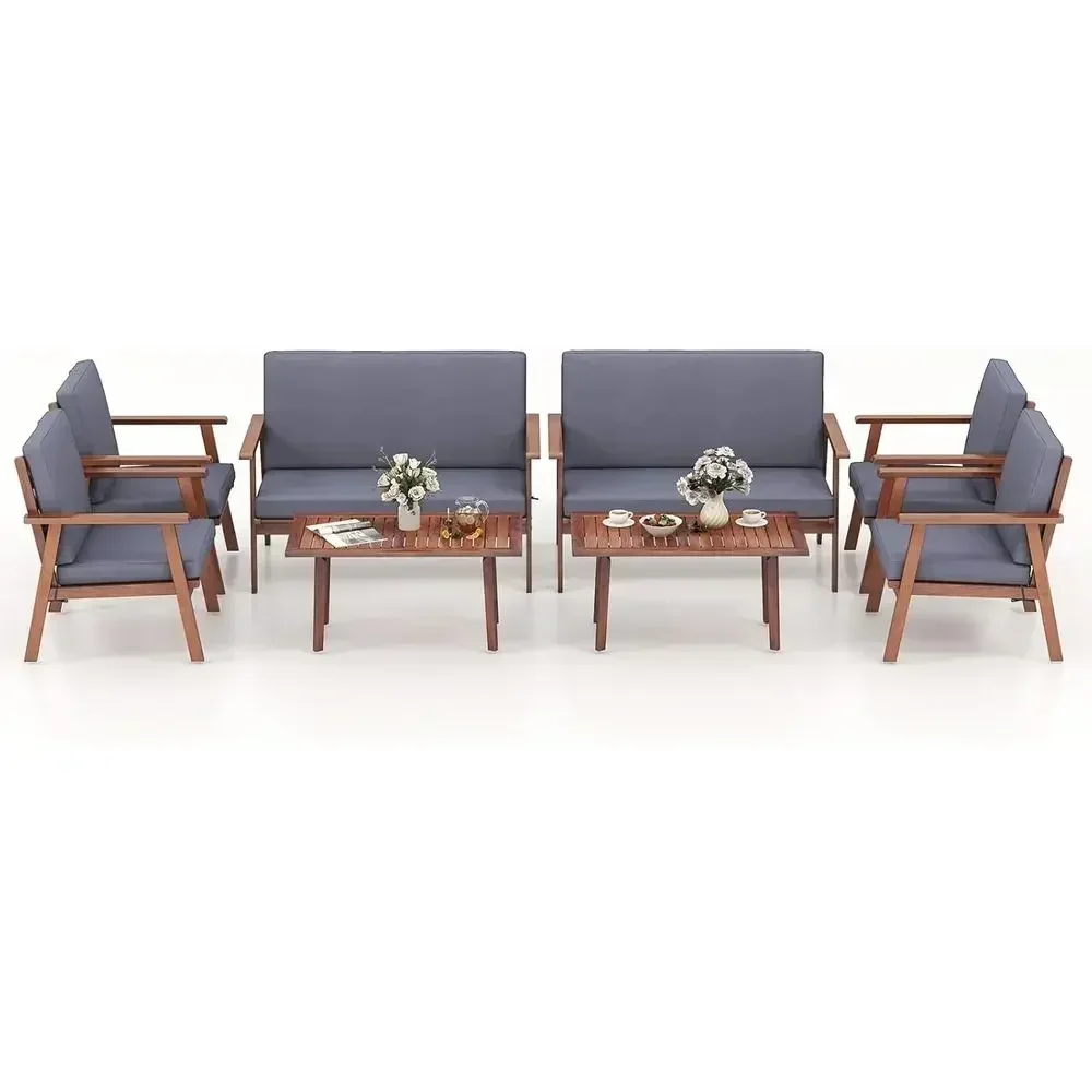 

8-Piece Acacia Wood Outdoor Sofa Set with Cushions for Patio, Backyard, Poolside, Garden (Gray)
