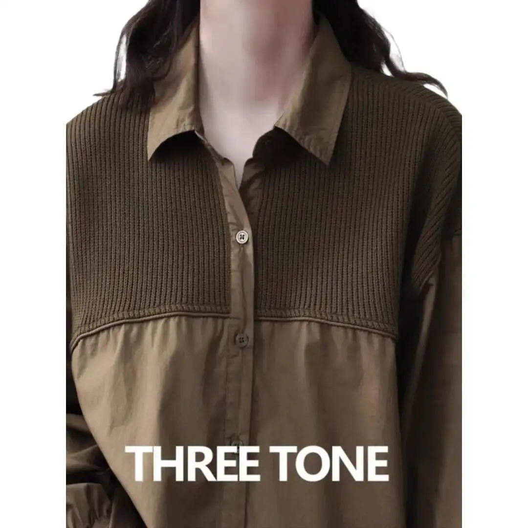 Women Shirts Vintage Patchwork Shirt Jacket For Women Long Sleeve Loose Versatile Collared Blouse Export Style Top