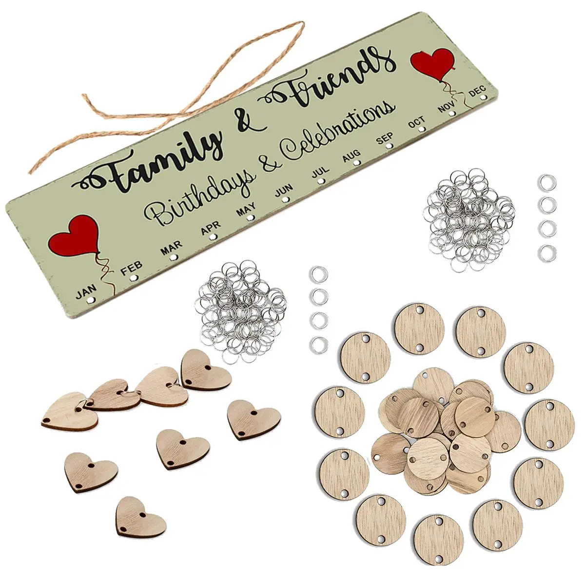 Houten Kalender Rond Hart Hangend Planner Board Verjaardagsherinnering DIY String Home Decoratieve Kennisgeving Bureauaccessoire