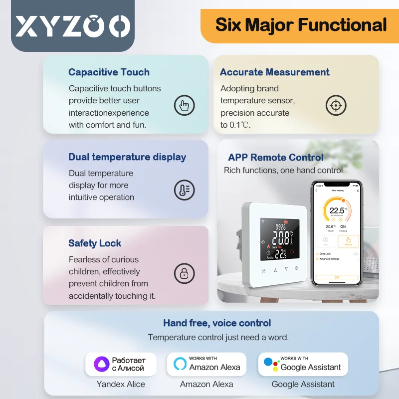 Termostato inteligente Tuya WiFi para calefacción eléctrica de suelo, control remoto de temperatura de caldera de agua/Gas, Google Home, Alexa,