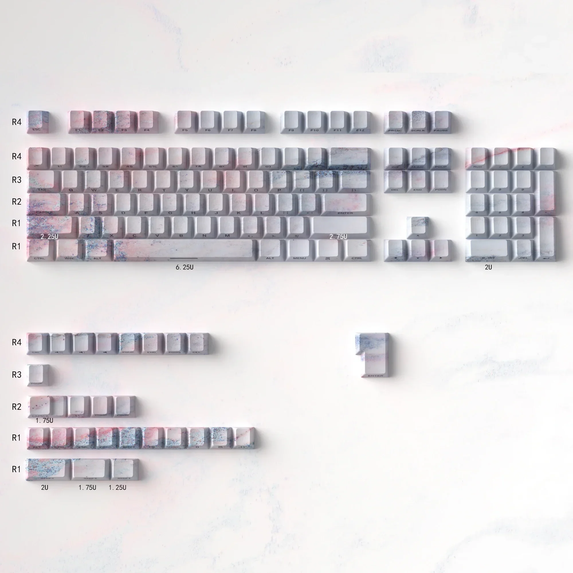 

Pink side transparent marble mechanical keyboard keycap 131 keys PBT five-sided hot sublimation original factory height adaptati