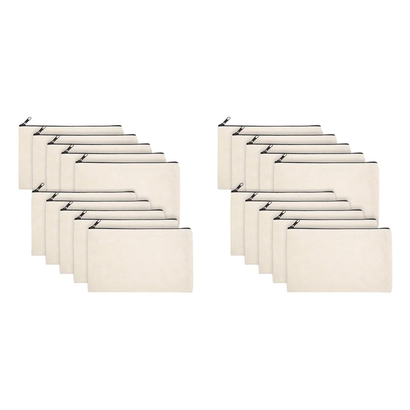 20 piezas bolsa para manualidades DIY en blanco estuche de bolígrafo de lona bolsas de maquillaje en blanco-bolsa de lápices de lona bolsa de cosméticos de lona de algodón bolsa de viaje