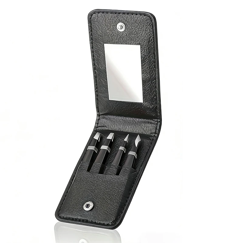 4pcs Stainless Steel Eyebrow Tweezers Set with Double Eyelid Tape & Case Professional Makeup Tools for Eyelash Extension