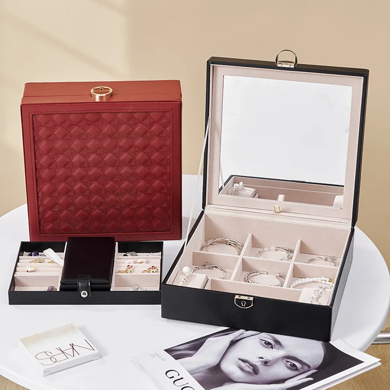 Wedding Birthday High-Grade Jewelry Box Large Capacity Ring Watch Bracelet Will Carry Lock Jewelry Storage Box