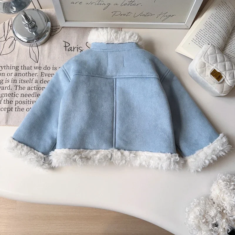 Girls' Korean Style Coat  Winter New Style Girls' Fashionable Warm and Plush Fur Integrated Jacket