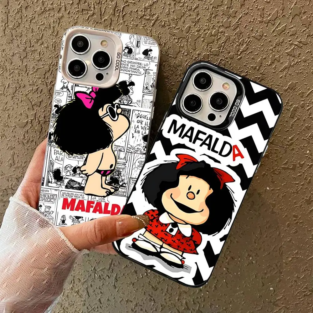 

Cartoon Mafalda Phone Case Color Silver Shell For LPhone 17 16 16e 15 14 13 12 11 Pro Max Plus