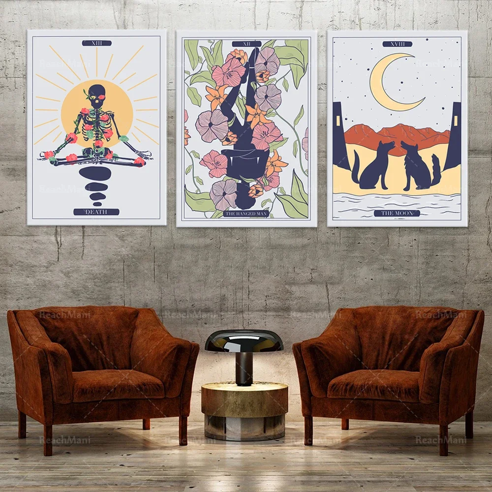 Tarot Art Print Set | Tarot cards, gifts for witches, tarot deck, goth art prints, moon wall art