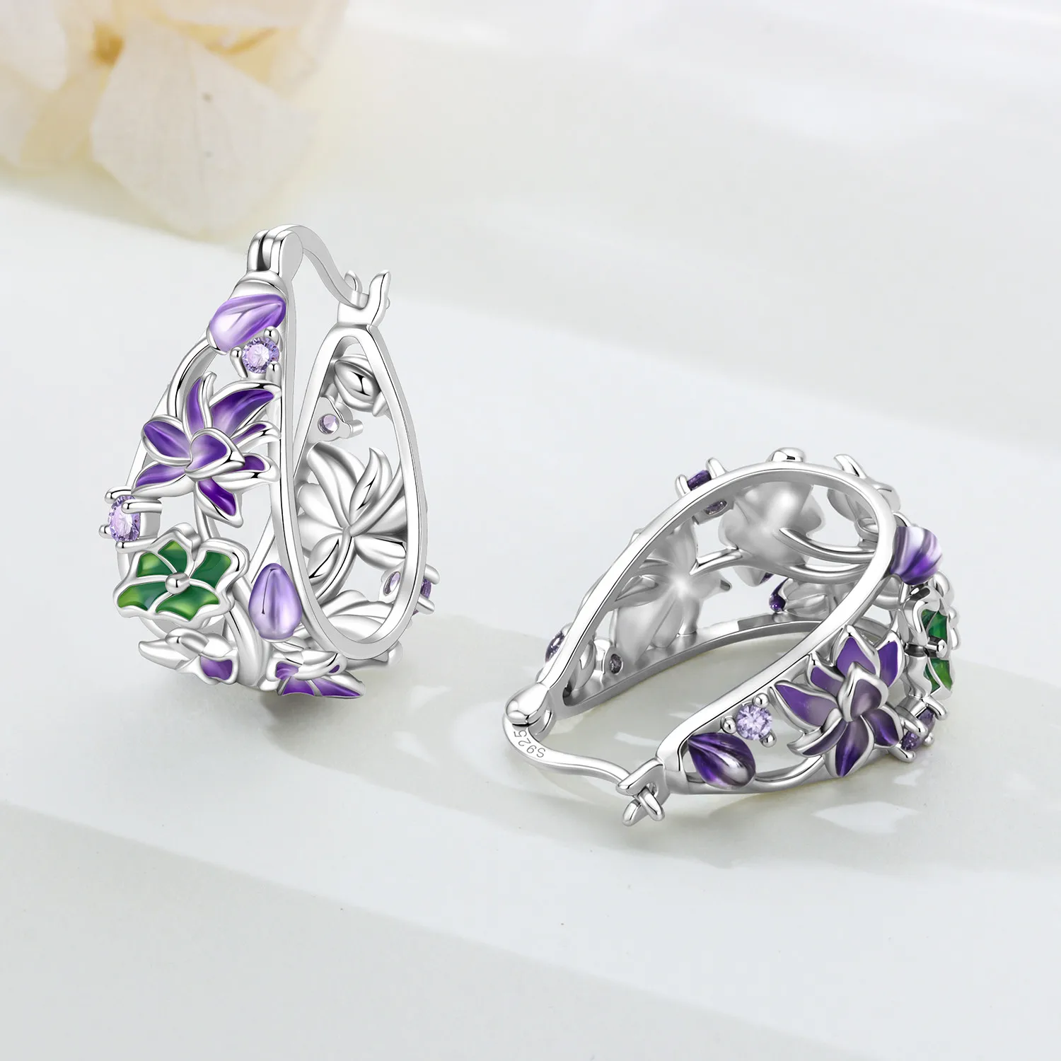 Original 925 Sterling Silber Ohrringe, Vielseitige Exquisite Iris-Blumen-Ohrringe, Schmuck für Frauen, Geburtstagsgeschenk – Detail 2