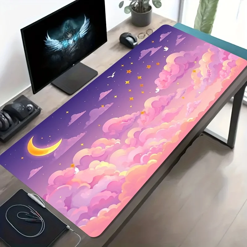 Large Dreamy Cloud Star Moon Cute Gaming Mouse Pad Non-Slip Washable Rubber Desk Mat Office Decor Gift for Gamers