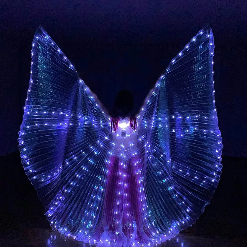 Ali Isis a LED bianche per accessori per la danza del ventre per adulti Ali di farfalla Spettacolo di prestazioni Ali di farfalla 3A alimentate a batteria