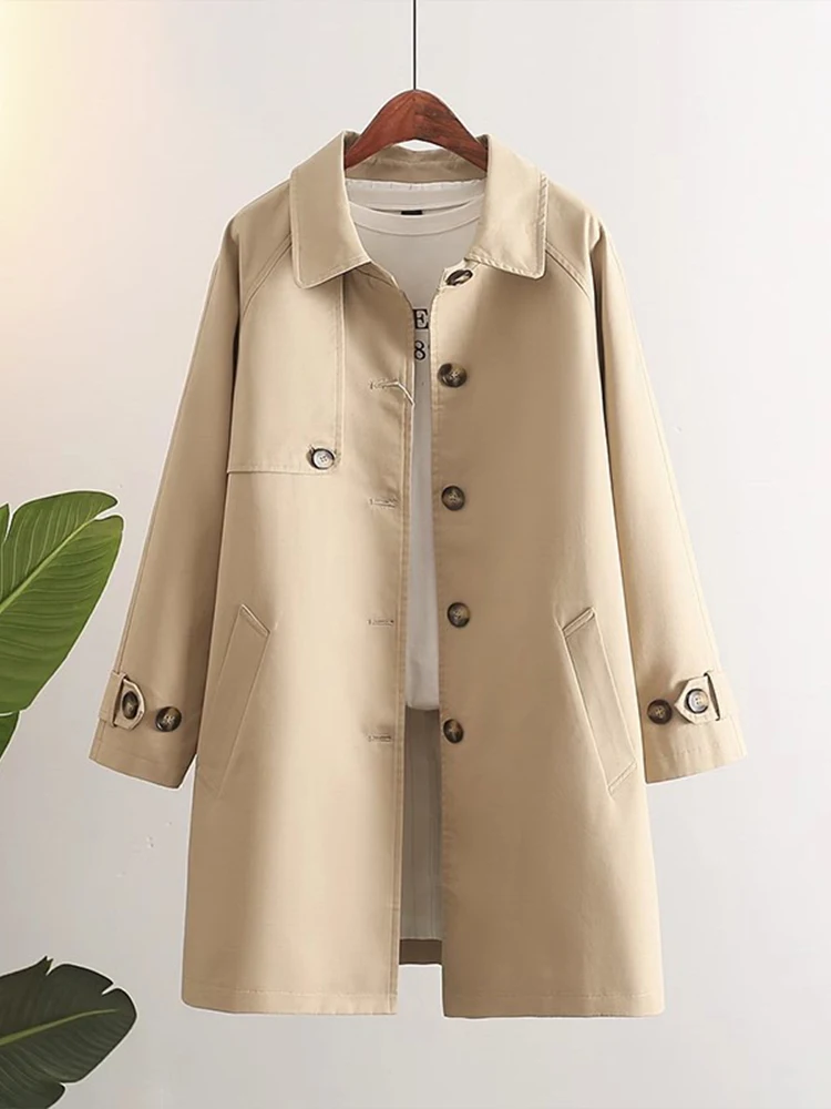 Spring Autumn Women's Long Coat Casual Loose Style Korean Version Classic Versatile Button Detail Midi Length Outerwear