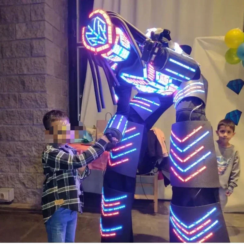 LED Robot Costume Clothes Light Up Stilts Walker Clothing Full Color Pixel Helmet Laser  LED Luminous Jacket Suit Performance