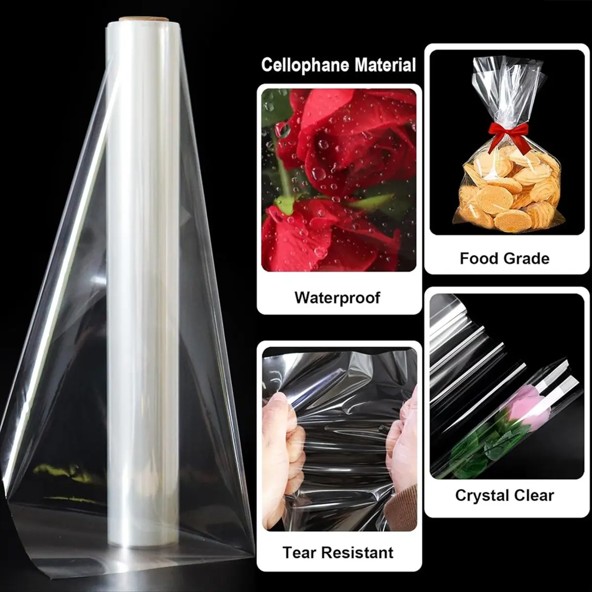 A97G 100Ft Clear Cellophane Wrap Roll 34In X 100Ft Extra Wide Clear Wrapping Paper,Transparent Thicker Clear Cellophane Paper