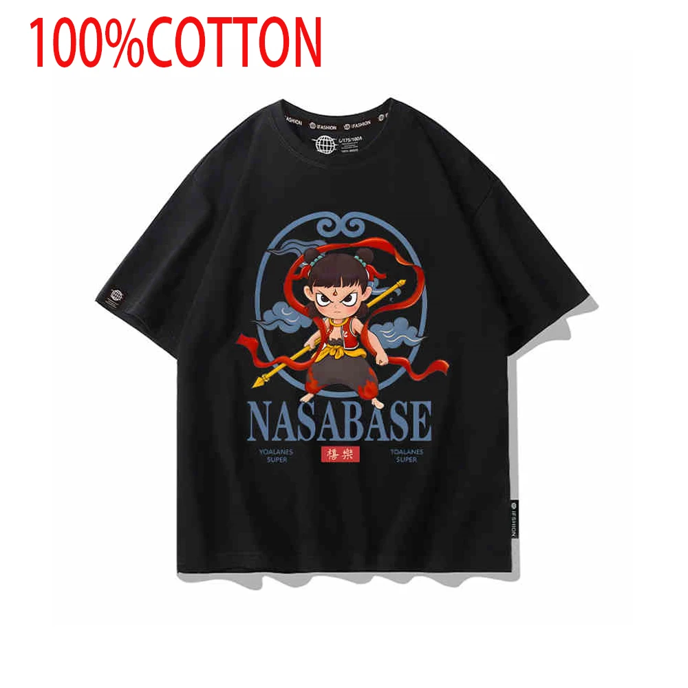 

Новые модные футболки в стиле аниме Ne Zha 2, футболка с героями мультфильмов Nezha, уличные повседневные футболки, топы, 100% хлопок
