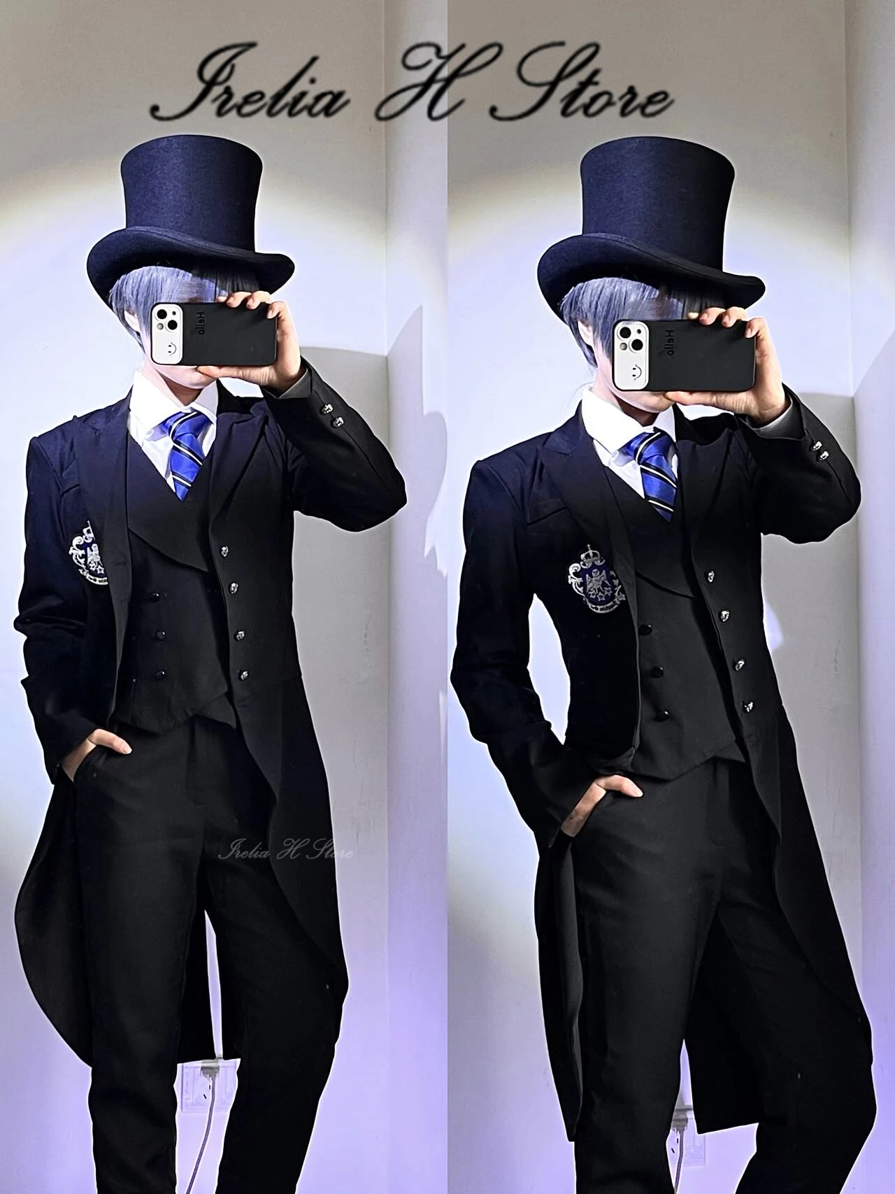 Irelia H Store Ciel Black Butler -Public School Arc Ciel Phantomhive Cosplay Costume School uniform set winter trench image 3