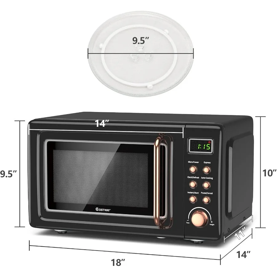 Retro Small Microwave Oven 0.7Cu.ft 700W Compact Countertop with 5 Power Levels Auto Cooking Menus Glass Turntable Child Lock G