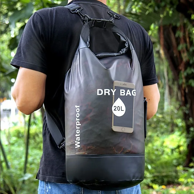

Outdoor large-capacity semi-transparent waterproof bucket bag backpack, outdoor camping rafting mountaineering backpack