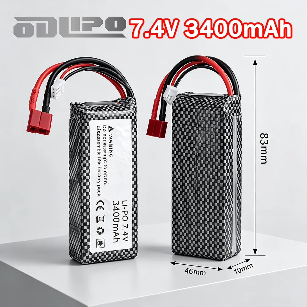 2026 Brand New 7.4V Battery For Wltoys 144001 12428 12423, feiyue 03 Q39 RC Car Toys Parts, 2s 3400mAh 7.4V Li-po Battery