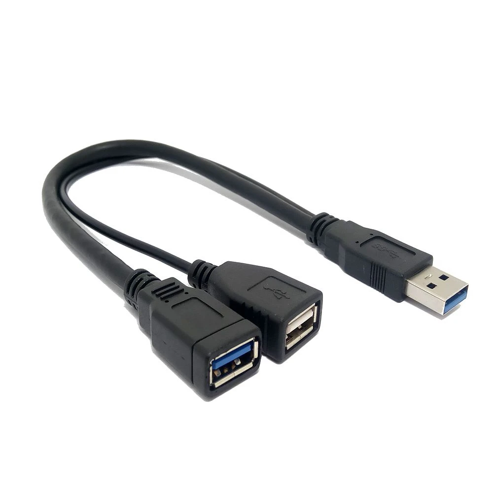 Kabel adaptor satu dalam dua USB3.0 dua dalam satu tiga kepala untuk penggunaan kendaraan, satu pria dan dua wanita kabel ekstensi data pengisian daya