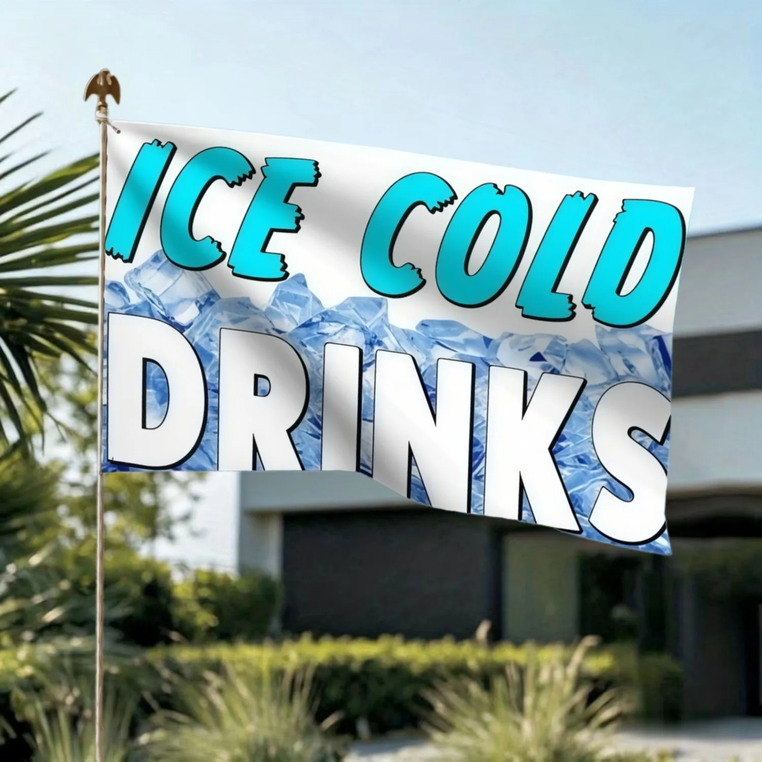 Ice Cold Drinks Advertising Banner Outdoor Stall Flag Durable Polyester Promotional Display