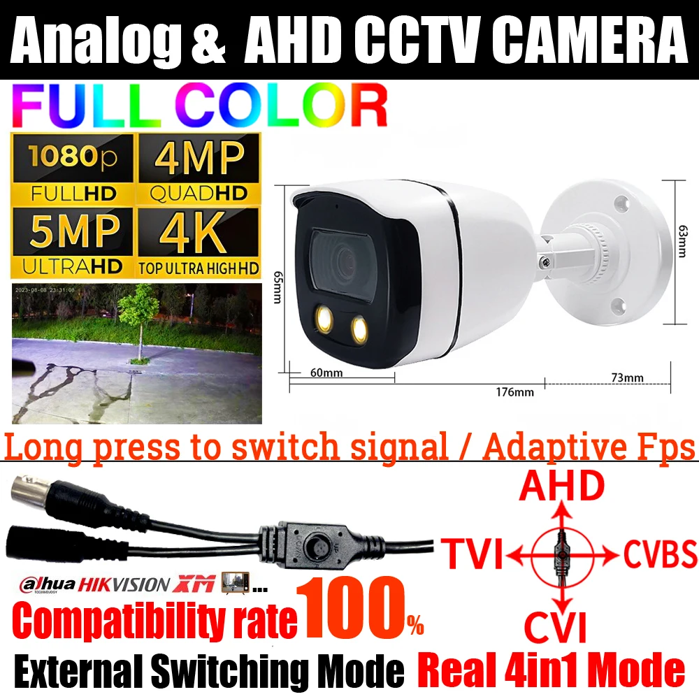 cctv ahd full color camera auto luminoso analogico 4k tvi cvi cabo do menu osd digital ultra hd monitor de seguranca 5mp 1080p 4in 1 01