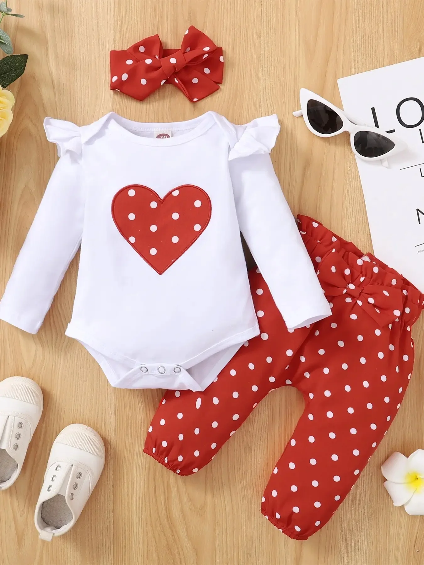 Newborn Infant  Baby Girls Clothes Outfits Long Sleeve  Romper Baby Pants Set Fall Winter Clothes For Girls For Valentine\'s  Day