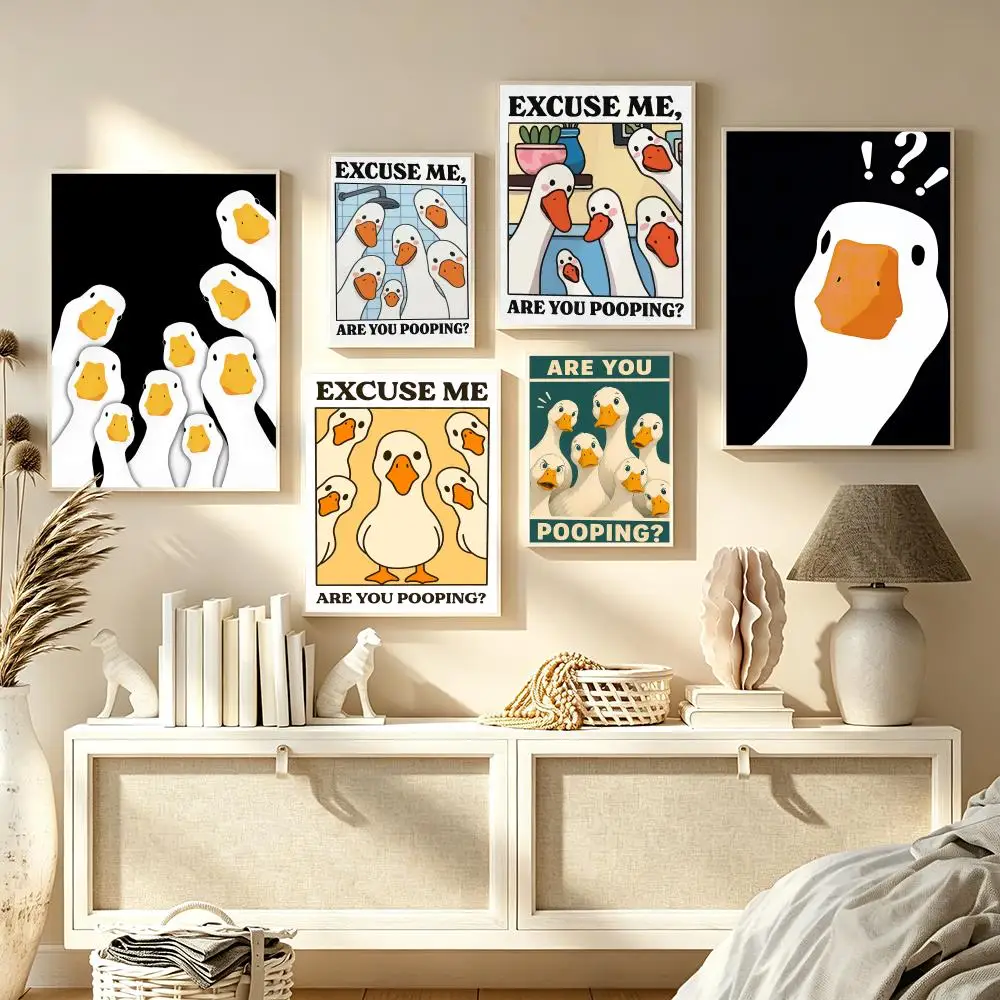 Duck Excuse Me Are You Pooping Painting Calligraphy Modern Canvas Poster Wall Art Aesthetic Living Room Bedroom Cafe Home Decor