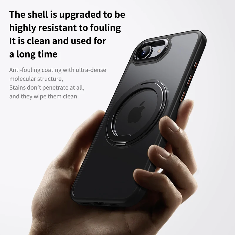KEYSION Odporne na wstrząsy przezroczyste etui z MagSafe do iPhone 17e 16e 360 °   Magnetyczny stojak pierścieniowy, bezprzewodowe ładowanie, matowa przezroczysta obudowa — zdjęcie produktu 4