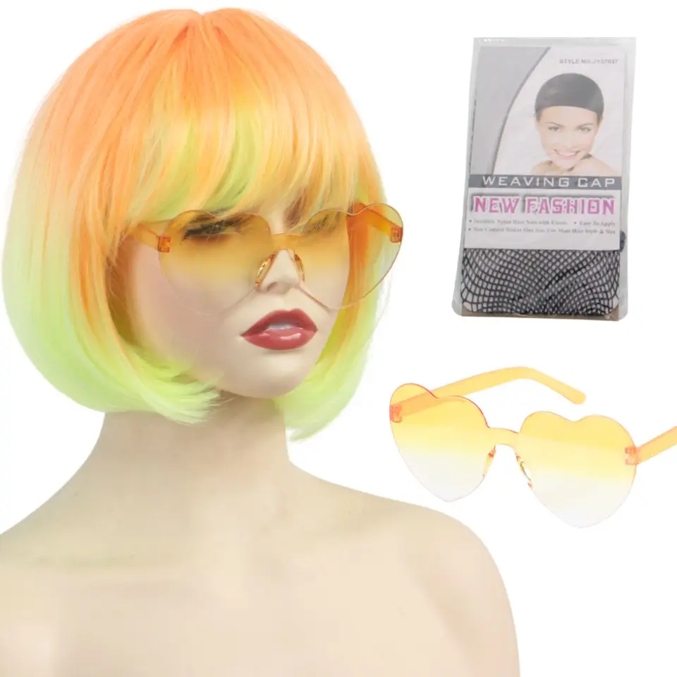 Peluca sintética con ondas de color degradado para mujer con flequillo, para fiestas de anime, Cosplay y cumpleaños, accesorio de cabello largo elegante 5