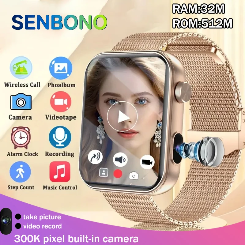 SENBONO 2026 Smart Watch with Camera Dynamic Watch Faces Take Photos Bluetooth Call Mulit-sport Modes Smartwatch for Men Women