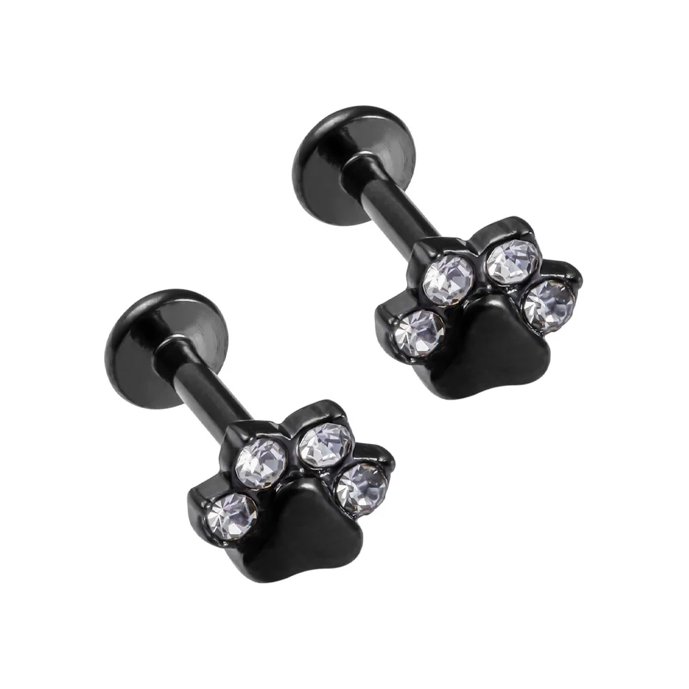 2pc 16G Labret Lip Stud Cartilage Earrings Stud Flat Back Dog Paw Cartilage Piercing Jewelry Internally Threaded Medusa Piercing