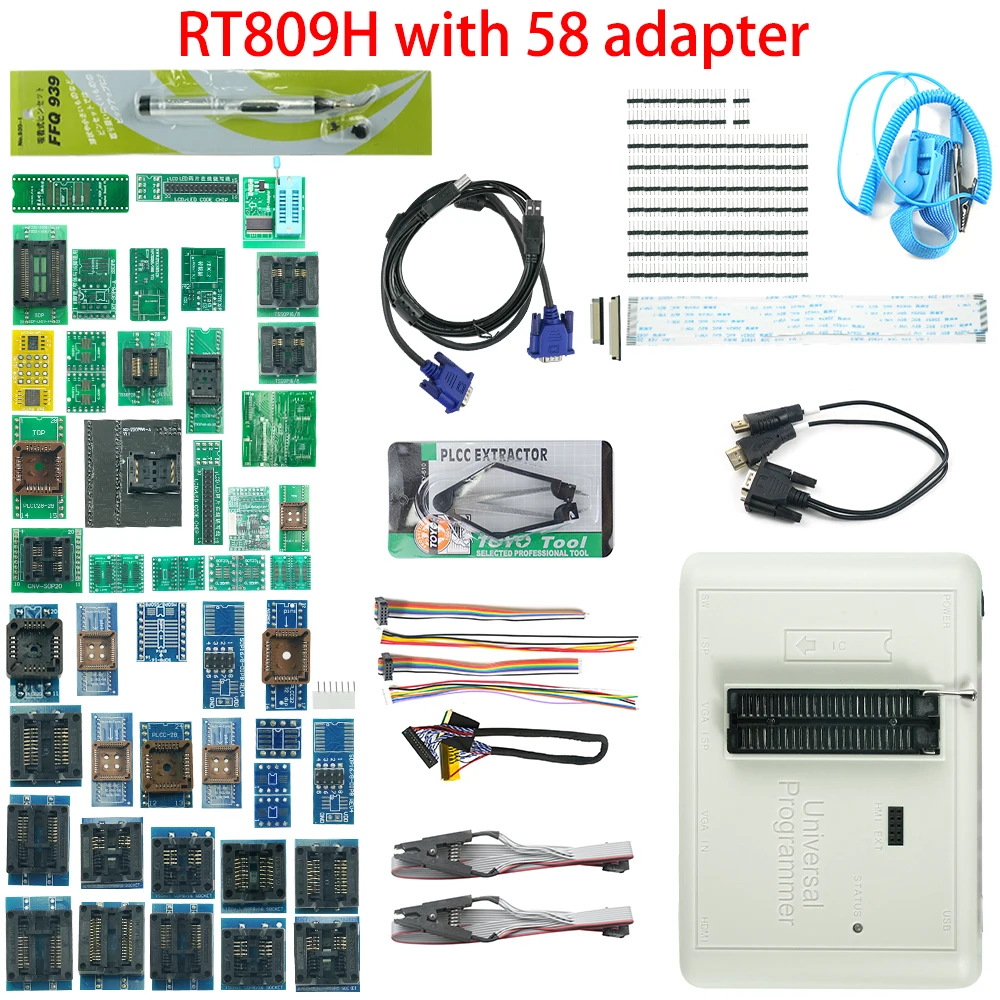 Original RT809H + 58 Adapters EMMC-Nand FLASH Extremely Fast Universal Programmer Series Set +Edid Cable WITH CABELS EMMC-Nand