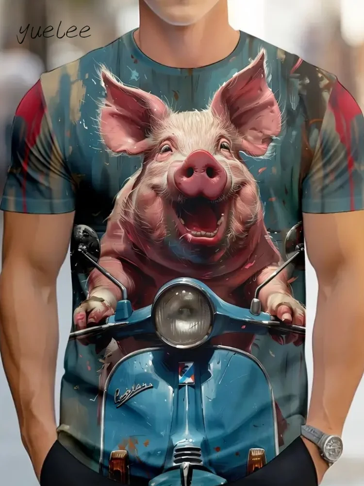 

Pig Print Men's T-Shirt Summer Street Men's Clothing New Fashions Round Neck Men's Tops Funny Breathable Men's Short Sleeve Tee