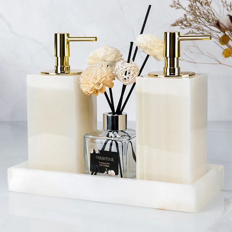 

1pc Light Luxury Natural Marble Soap Dispenser Bathroom Accessories Shampoo Bottle Shower Gel Container Wristband Hand Dispenser