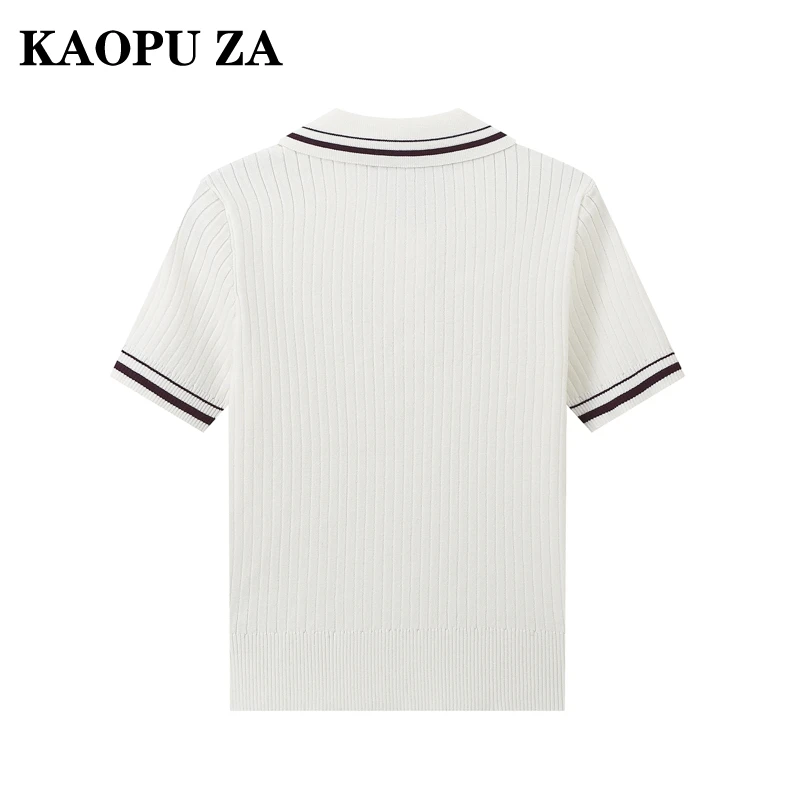 KAOPU-suéter ahuecado a la moda para mujer, Polo a rayas de manga corta, estilo Preppy, novedad de primavera y verano, 2024