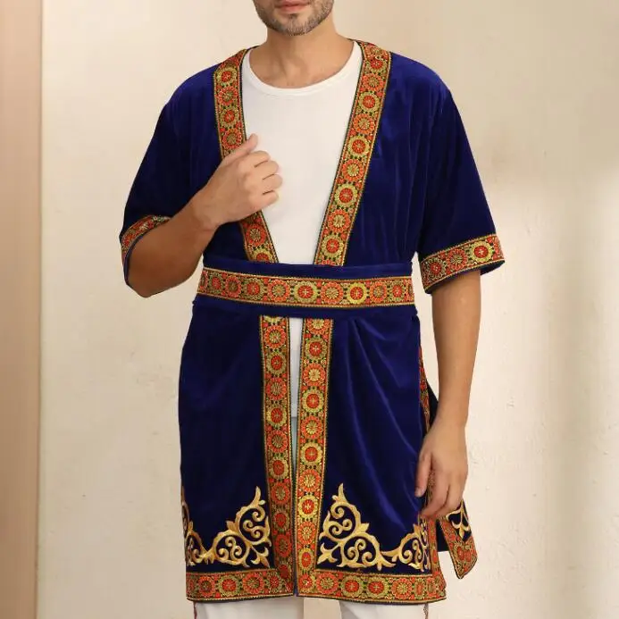 Uzbekistan Performance Men Long Vest Uighur Dance Cloth Include Belt Stage Folk Spring